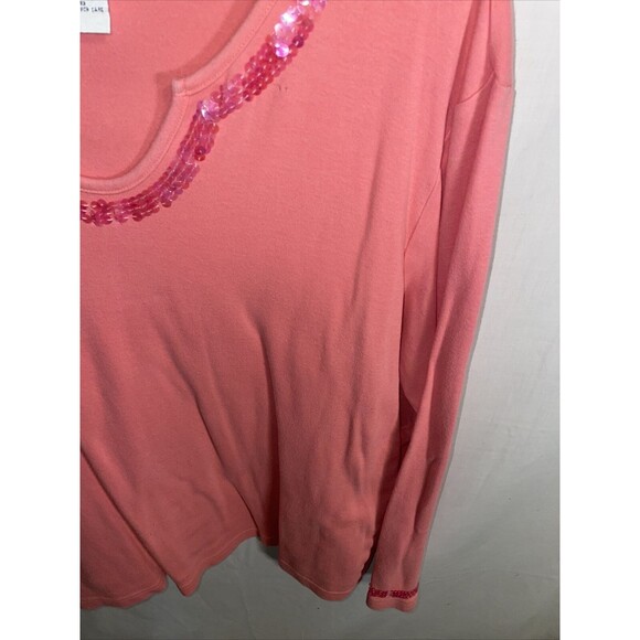 Quacker Factory Casual Blouse Women’s Size Large Pink Sequins Long Sleeve Cotton - Picture 7 of 12